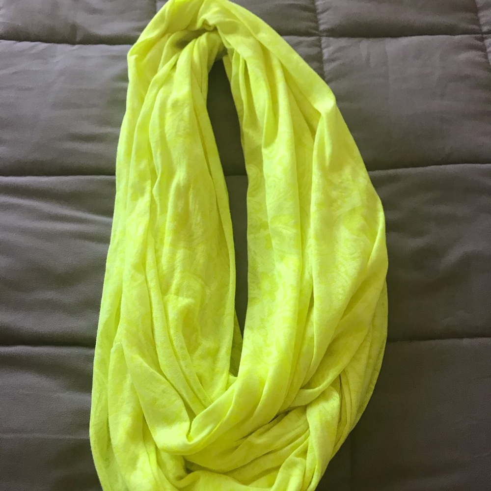 Neon yellow infinity scarf w/ faint floral pattern